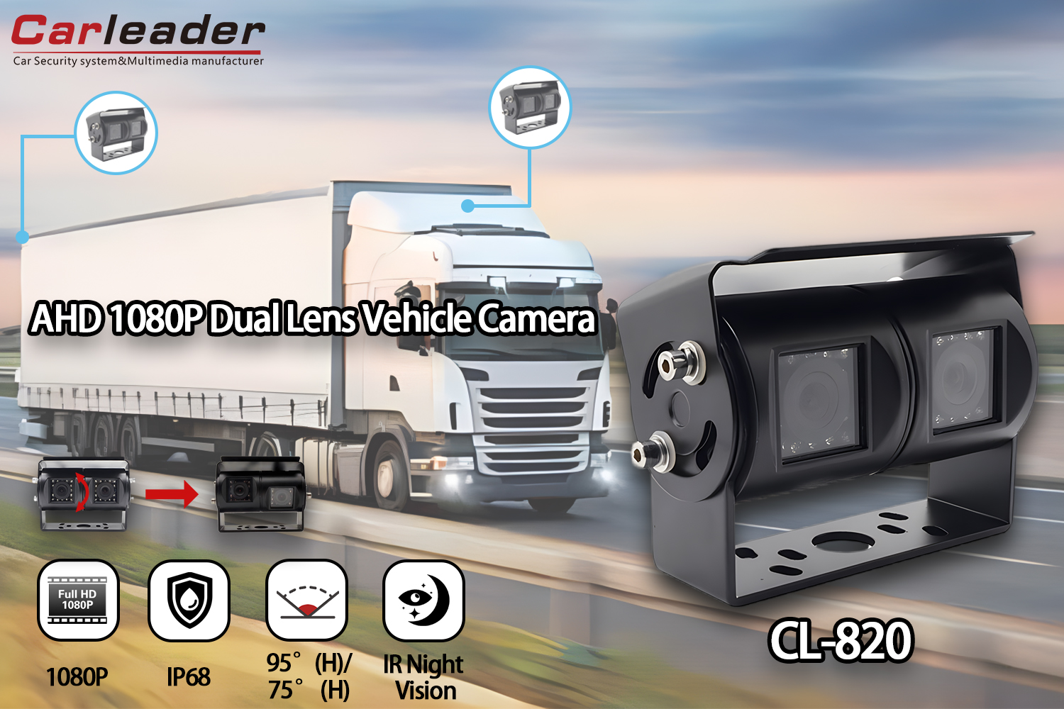 AHD 1080P Dual Lens-voertuigcamera voor zwaar gebruik