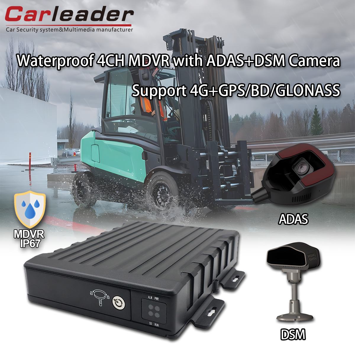 CARLEADER Waterdichte 4CH SD mobiele DVR met ADAS+DSM-camera