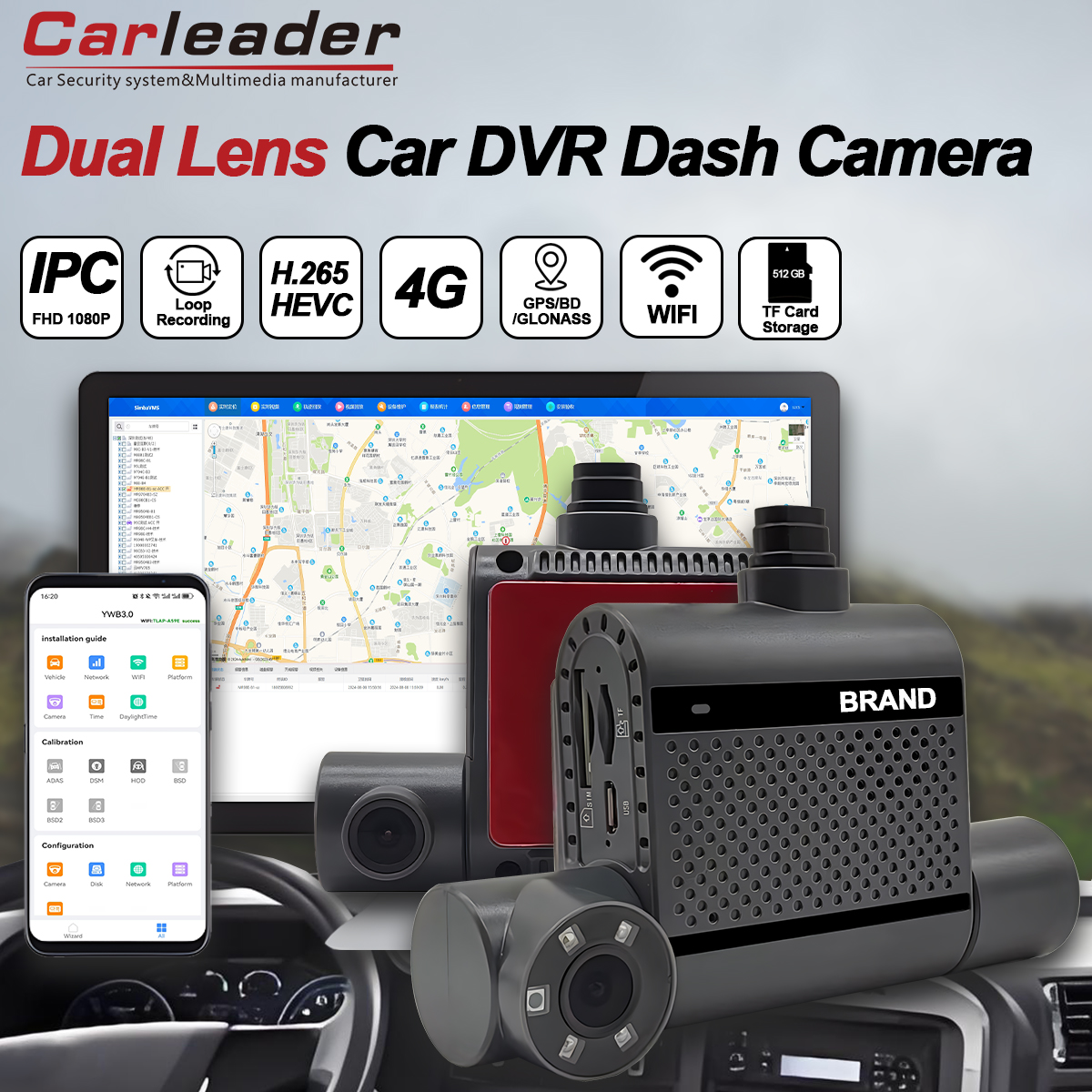 Dubbele lens 1080P auto DVR dashboardcamera