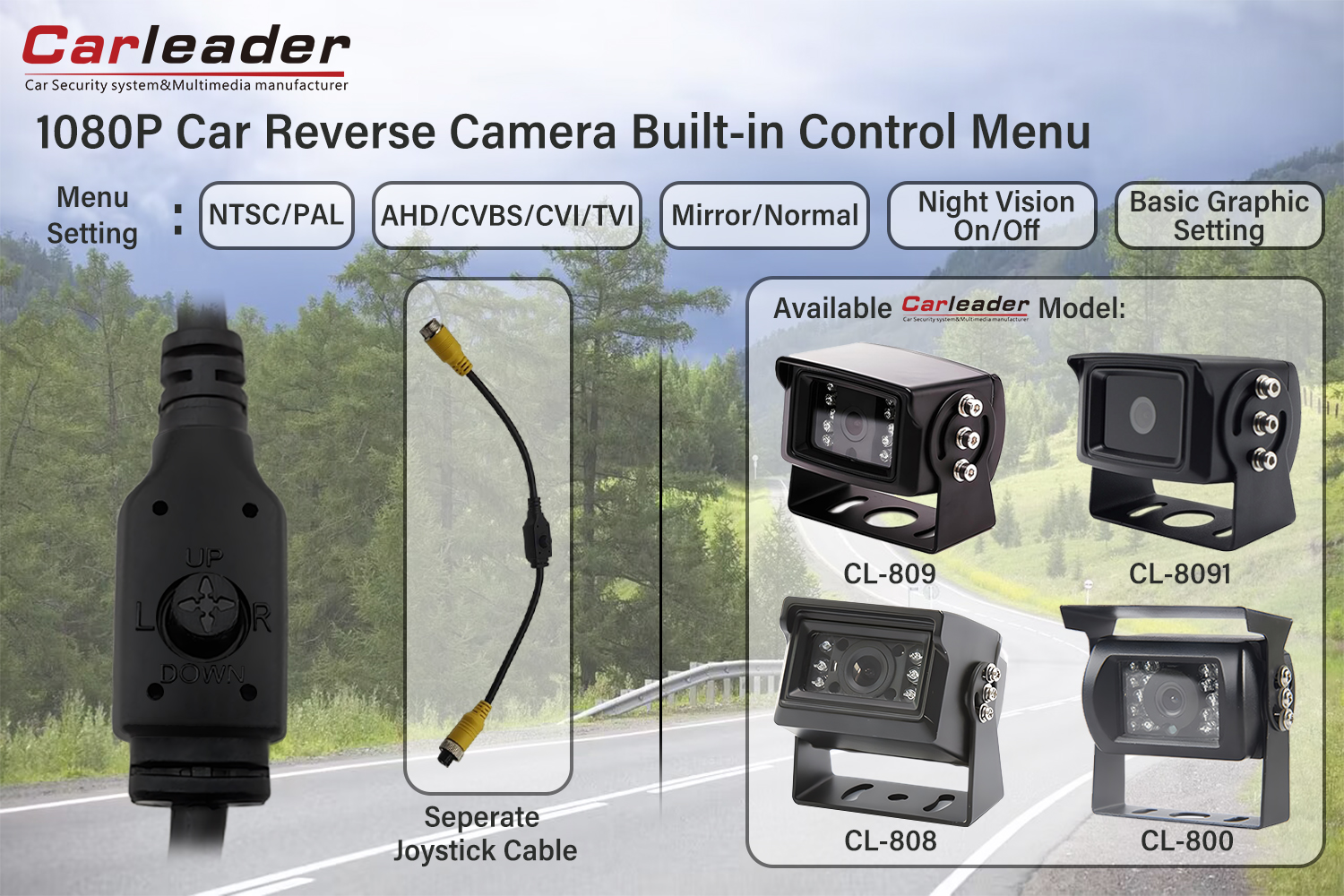 Auto-back-up achteruitrijcamera met ingebouwd bedieningsmenu