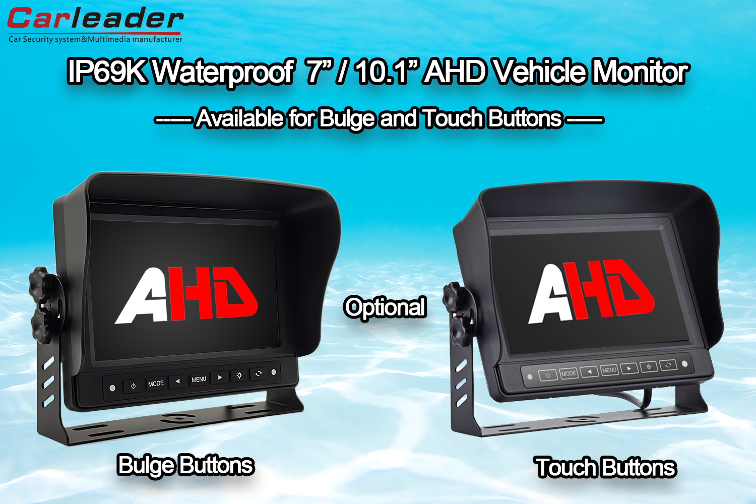 Carleader 7 / 10,1 inch waterdichte AHD achteruitrijmonitor ---- Verschil tussen uitstulpende knoppen en aanraakknoppen