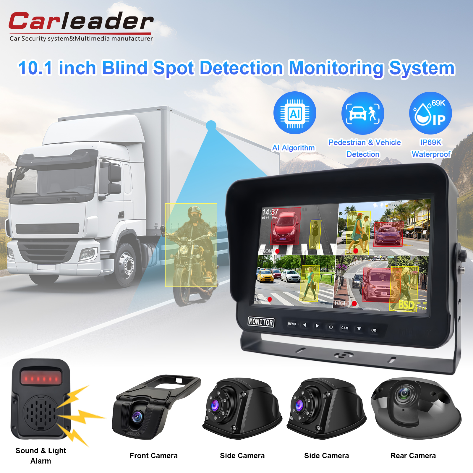 7 / 10.1 inch 4ch AI BSD Voertuigtruck Camerasysteem