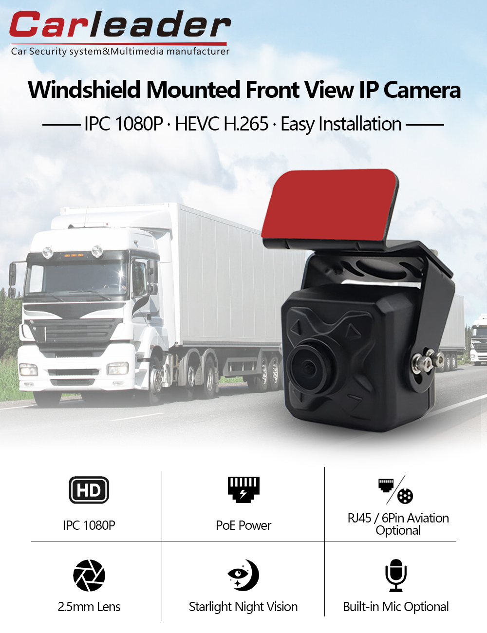 Nieuwe voorruit gemonteerd vooraanzicht IP -camera