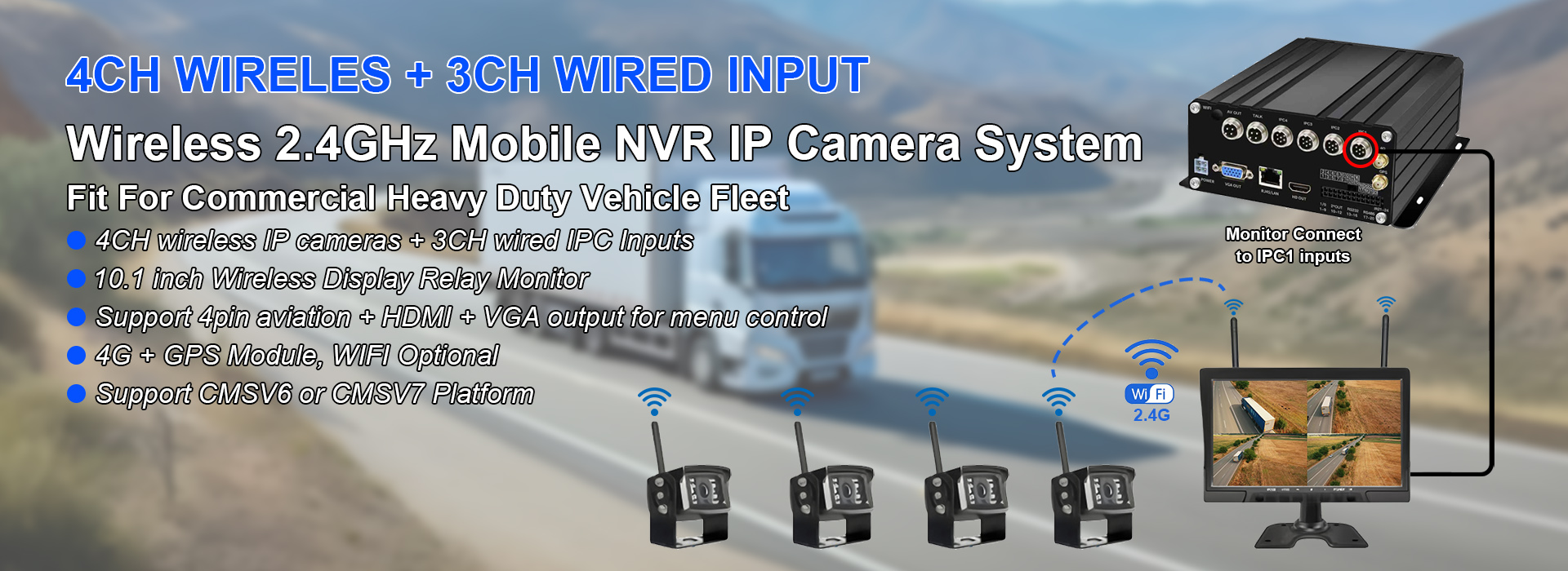 7CH draadloos 2,4GHz mobiel NVR IP-camerasysteem