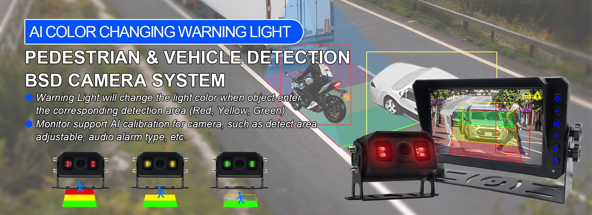 AI Blind Spot Detection-systeem met kleurwisselend waarschuwingslicht